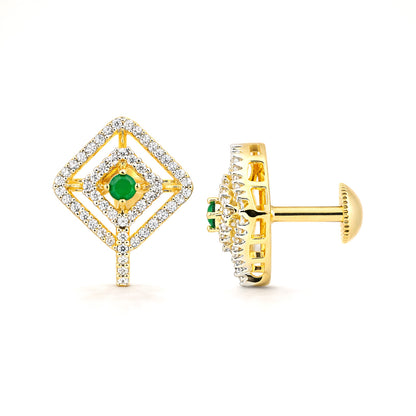 Elegant Square 925 Sterling Silver Green Stone Earring for Women
