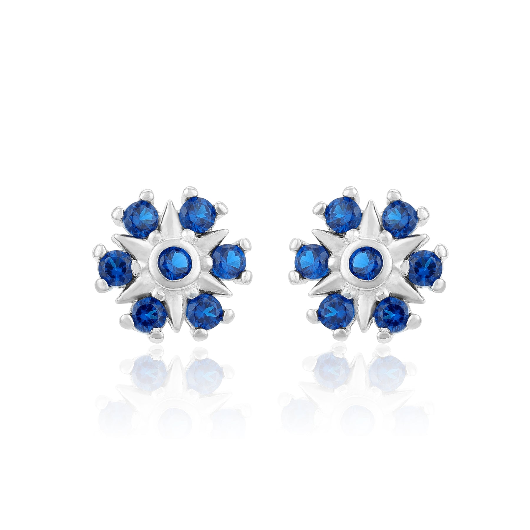 Elegant Star Pattern 925 Sterling Silver Blue Stone Stud for Women