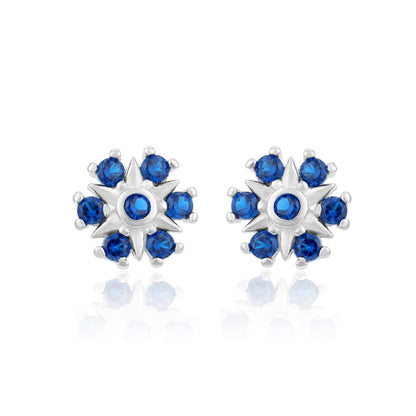 Elegant Star Pattern 925 Sterling Silver Blue Stone Stud for Women