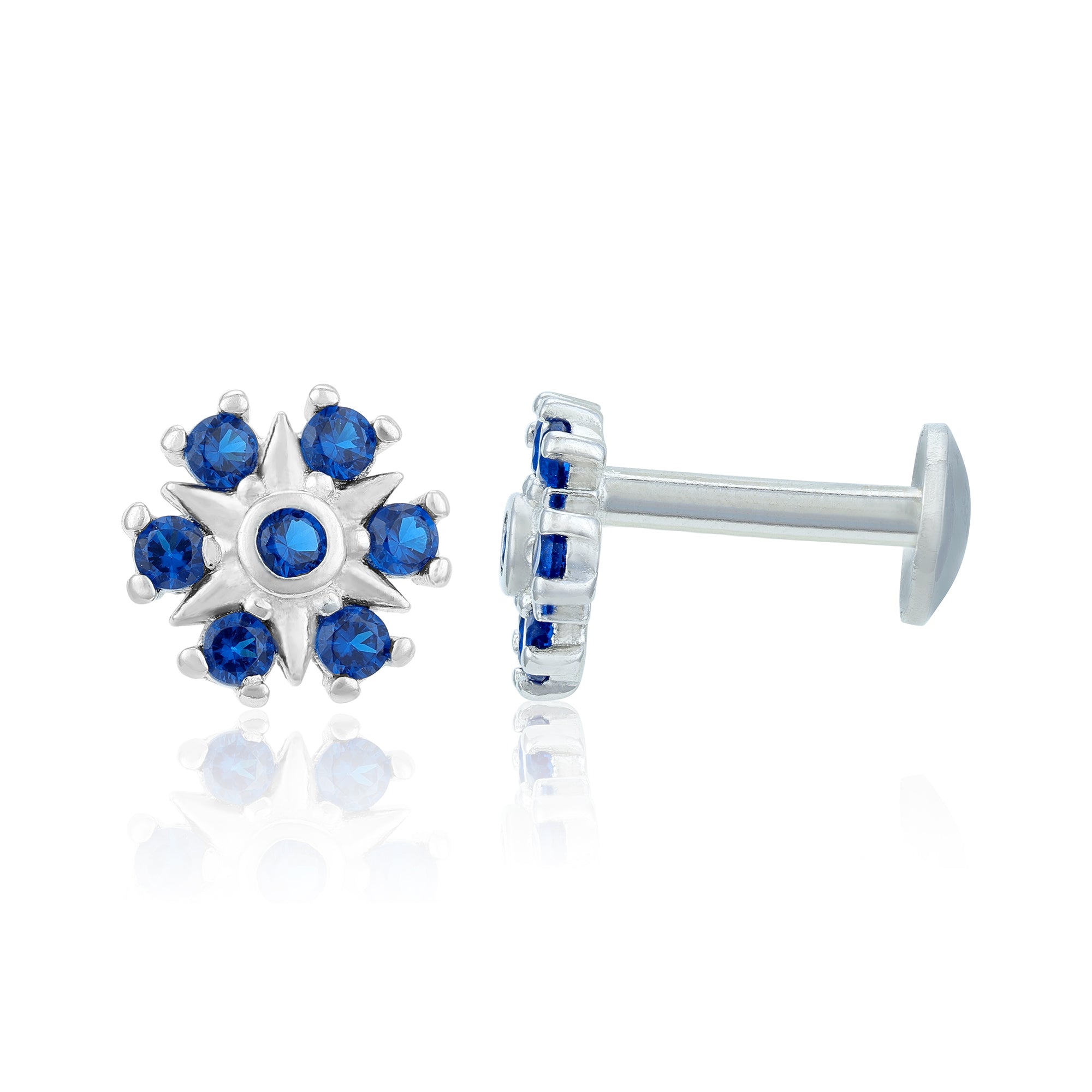 Elegant Star Pattern 925 Sterling Silver Blue Stone Stud for Women