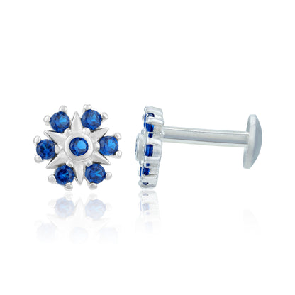 Elegant Star Pattern 925 Sterling Silver Blue Stone Stud for Women