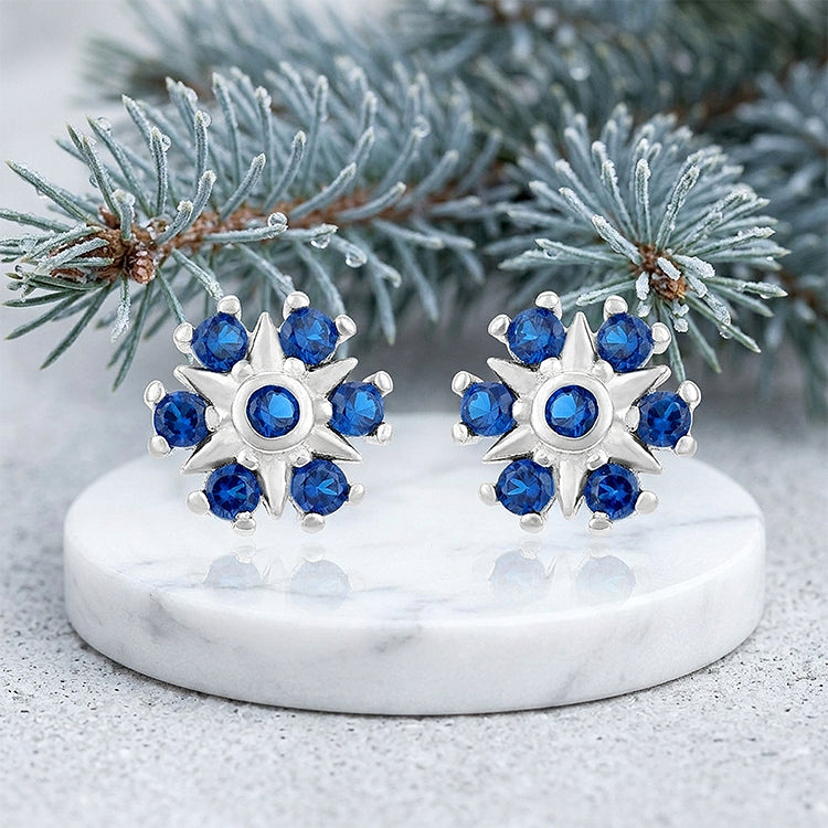 Elegant Star Pattern 925 Sterling Silver Blue Stone Stud for Women