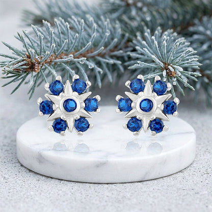 Elegant Star Pattern 925 Sterling Silver Blue Stone Stud for Women