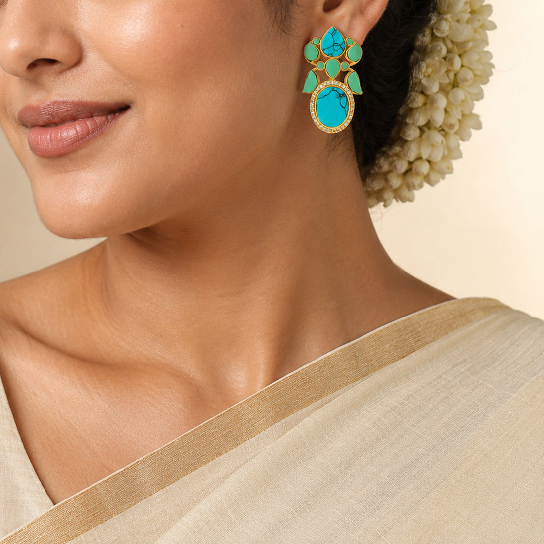 Elegant Turquoise Floral 925 Sterling Silver Earrings