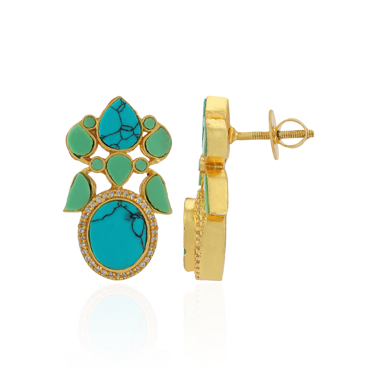 Elegant Turquoise Floral 925 Sterling Silver Earrings