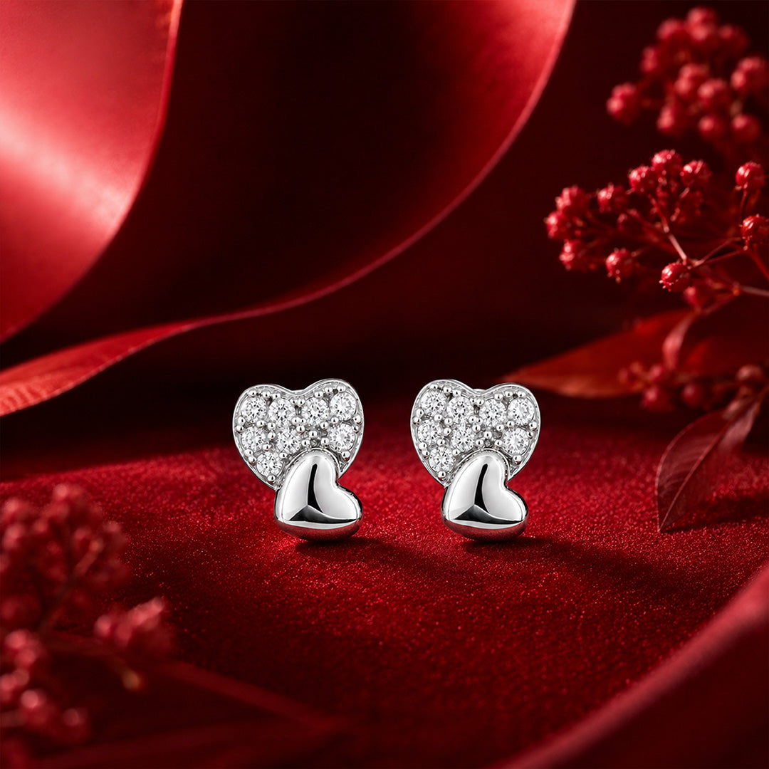 Elegant Twin Heart Glow 925 Sterling Silver Stud for Women