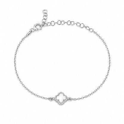 Elegant White Clover Sparkle Silver Chain Bracelet
