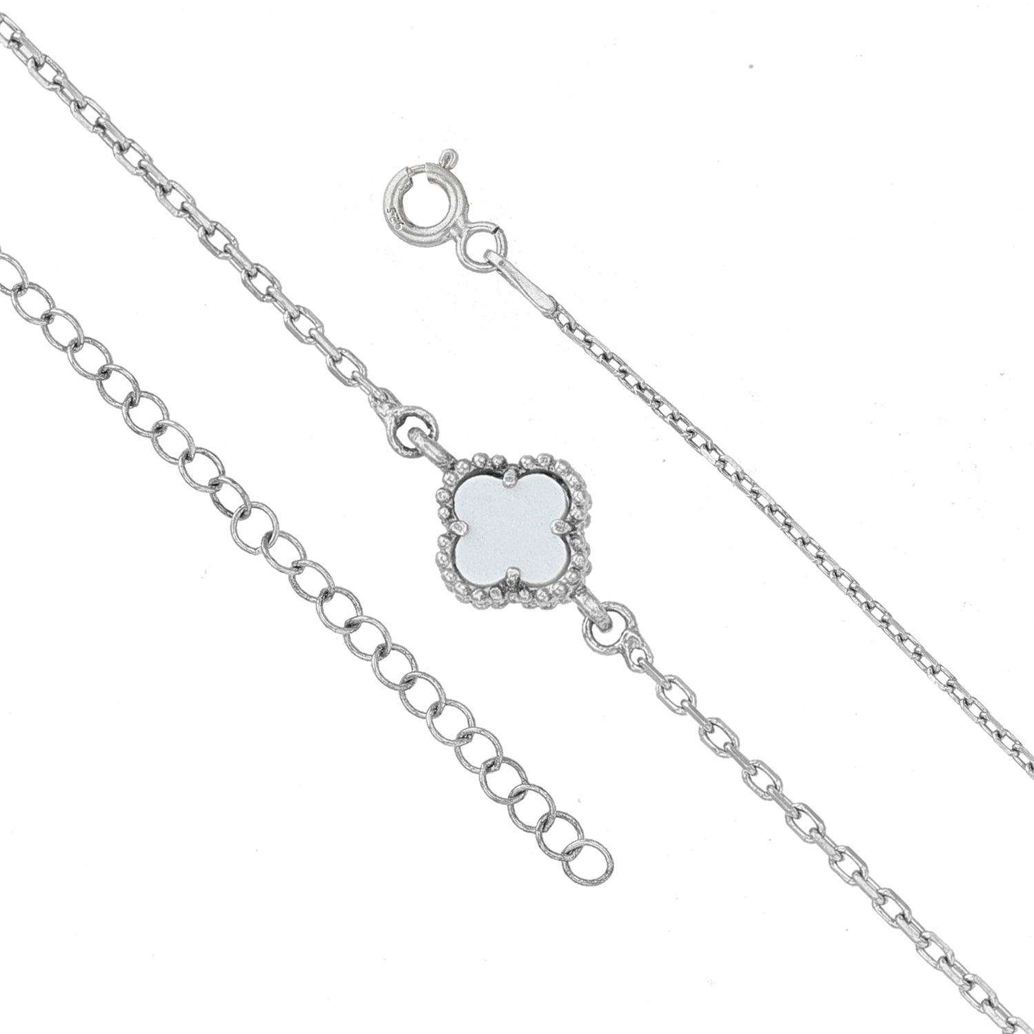 Elegant White Clover Sparkle Silver Chain Bracelet