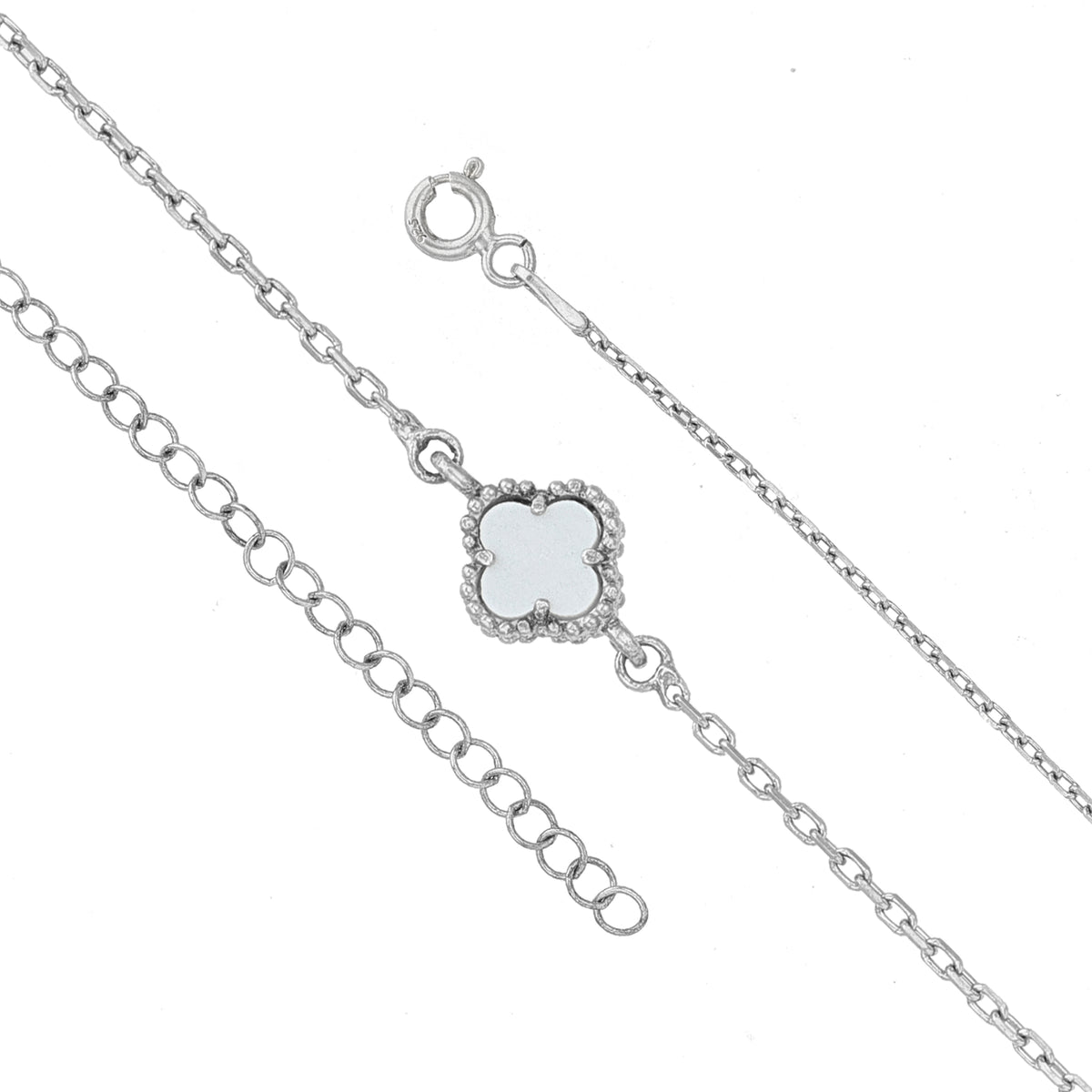 Elegant White Clover Sparkle Silver Chain Bracelet
