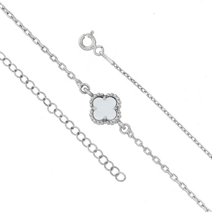 Elegant White Clover Sparkle Silver Chain Bracelet
