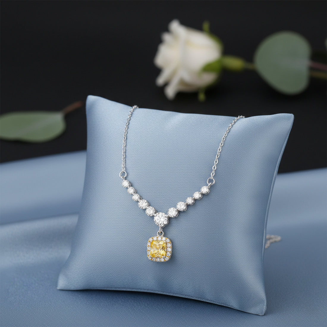 Elegant Yellow Drop 925 Sterling Silver Chain Pendant for women