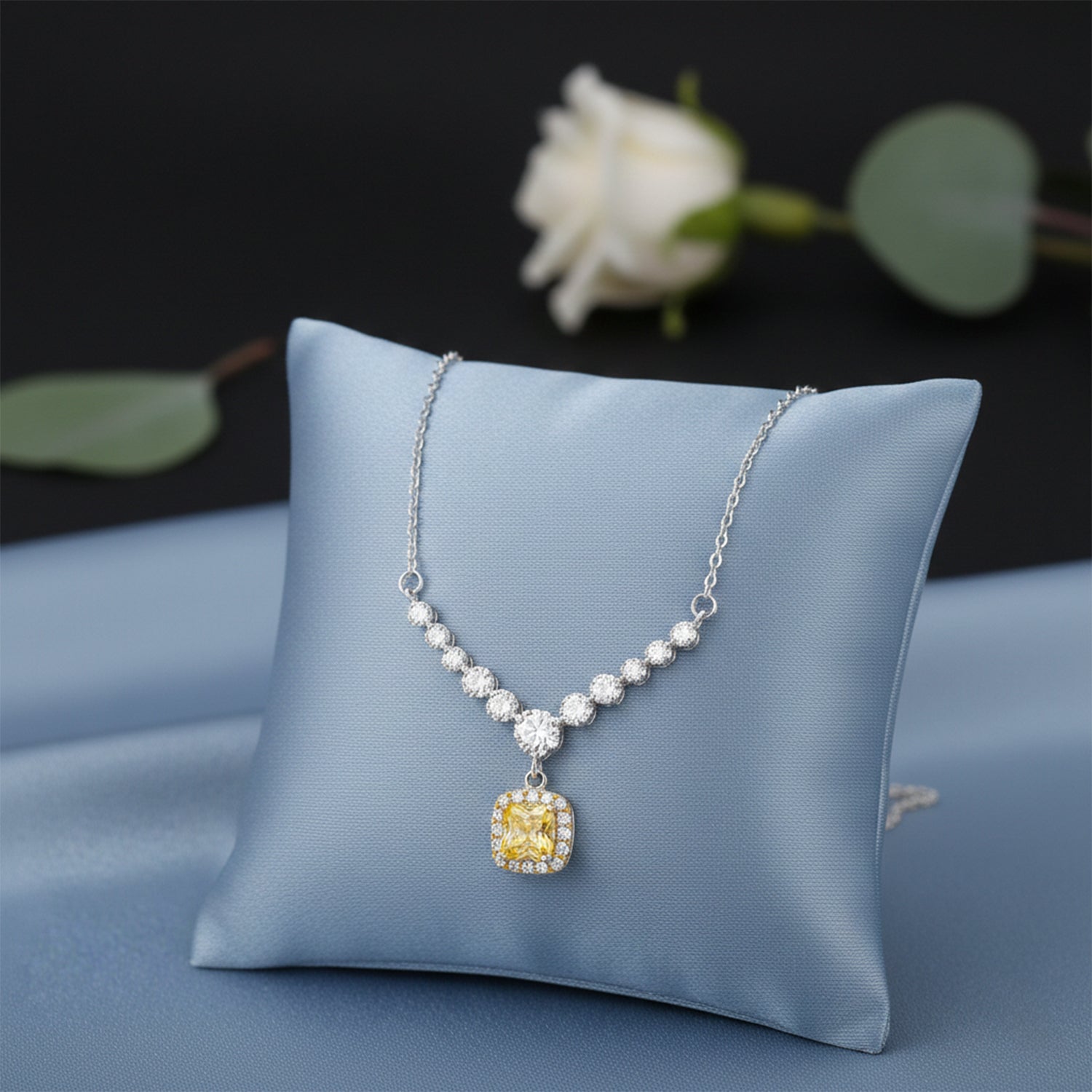 Elegant Yellow Drop 925 Sterling Silver Chain Pendant for women