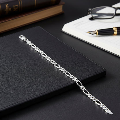 Elongated Curb Silver Chain Bracelet