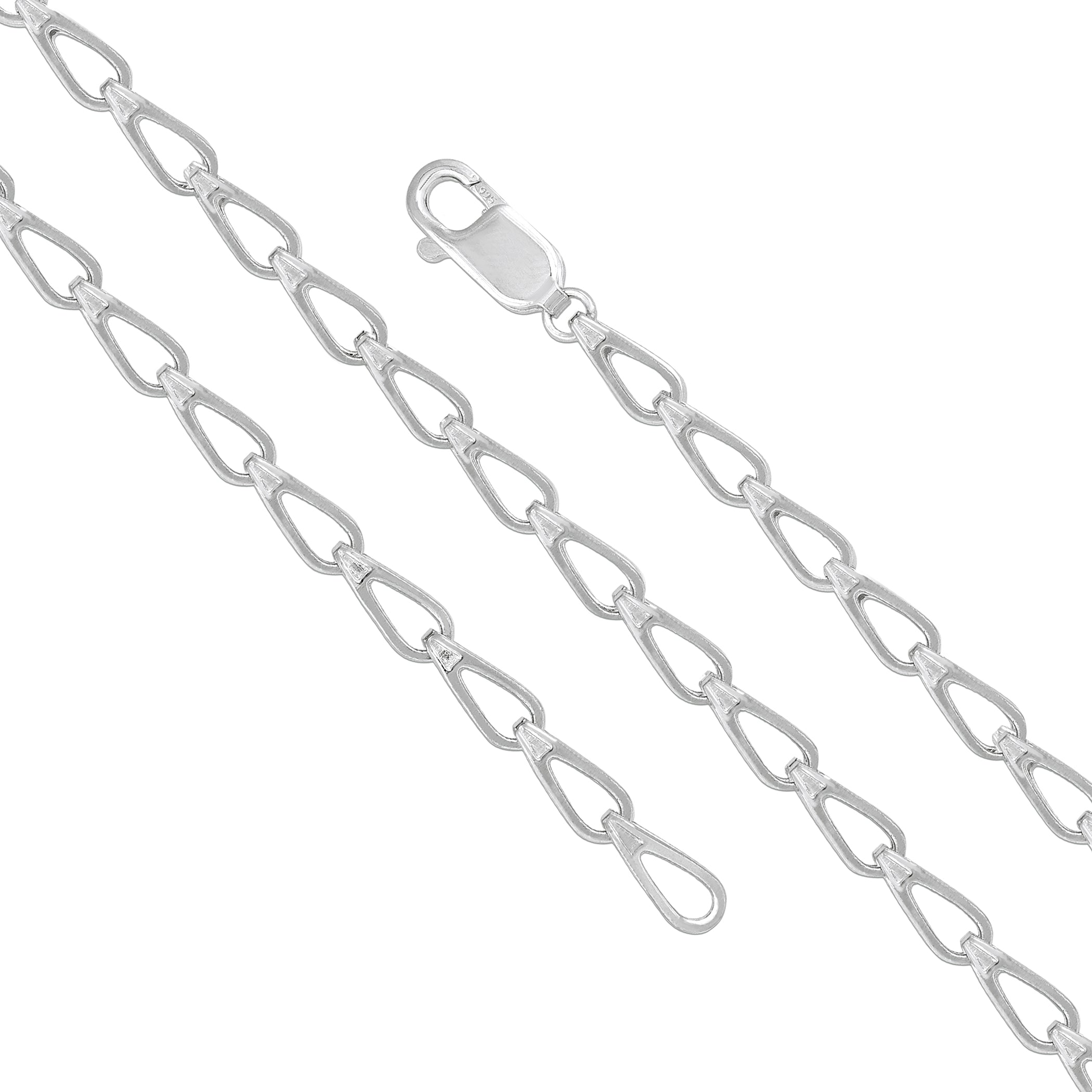 Silver chain necklace with a clasp on a white background