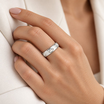 Embossed Heart Band Sterling Silver Ring
