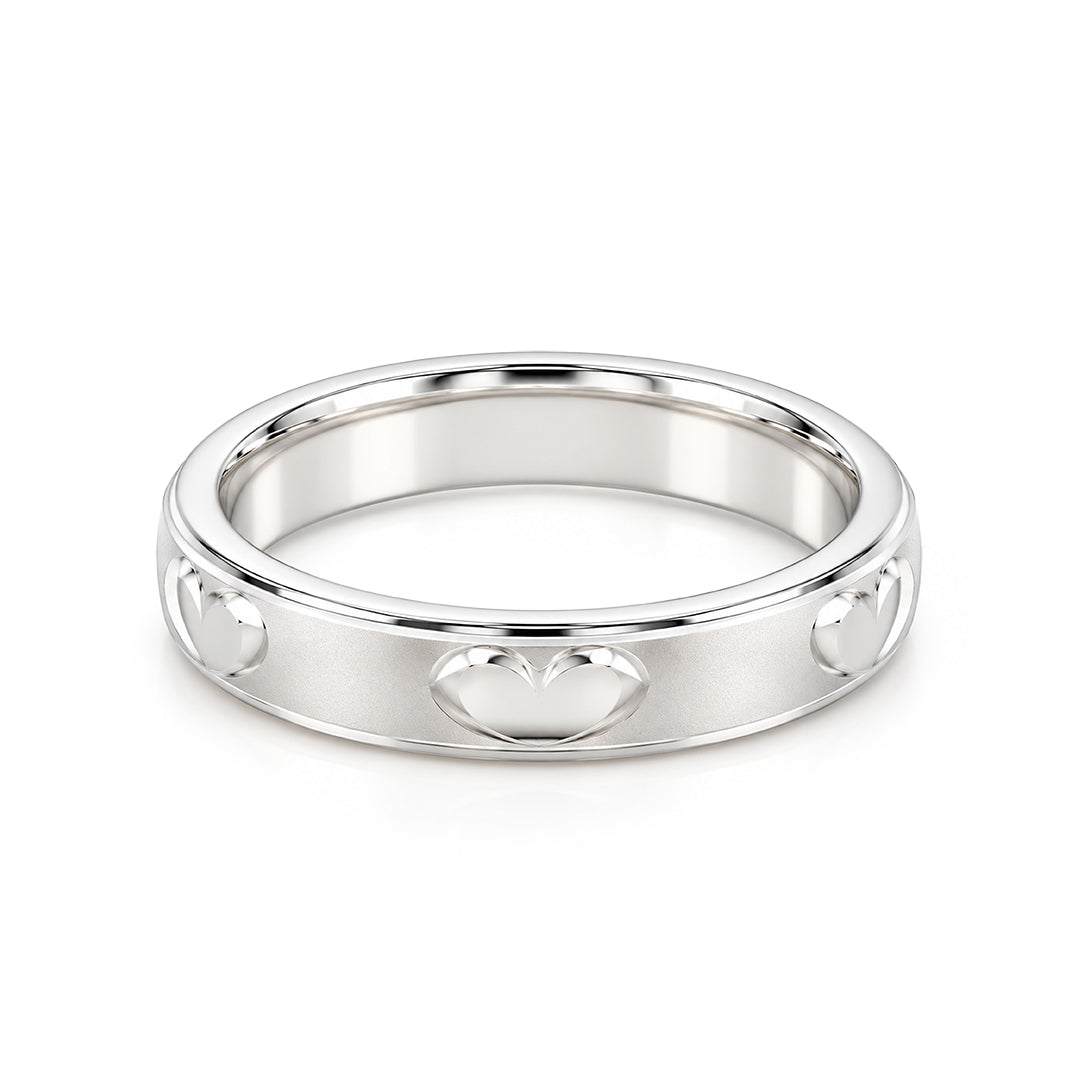 Embossed Heart Band Sterling Silver Ring