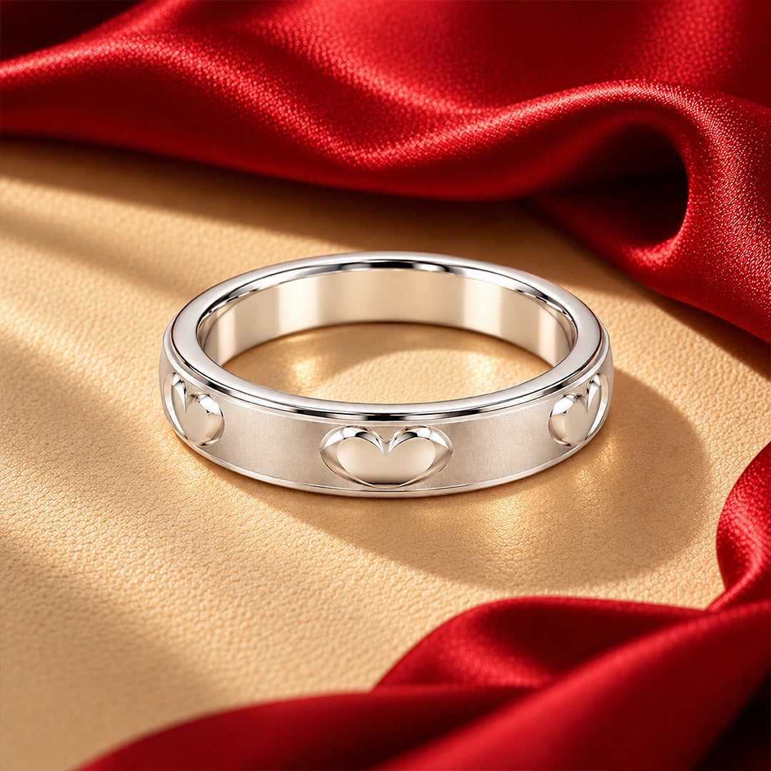 Embossed Heart Band Sterling Silver Ring