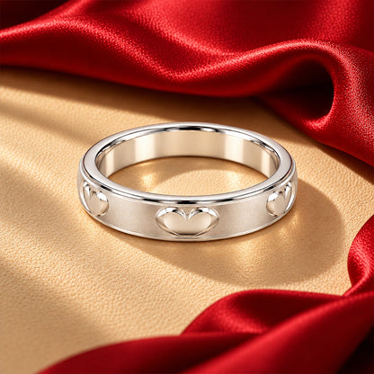 Embossed Heart Band Sterling Silver Ring