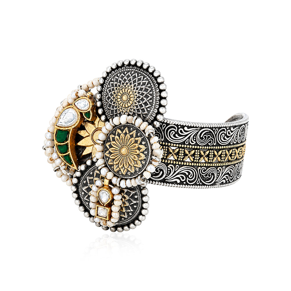 Emeral Parrot Pearl Chakra 925 Sterling Silver Kada