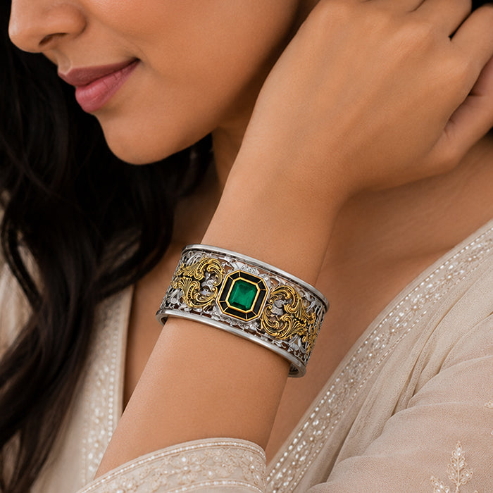 Emerald Crest 925 Sterling Silver Statement Kada