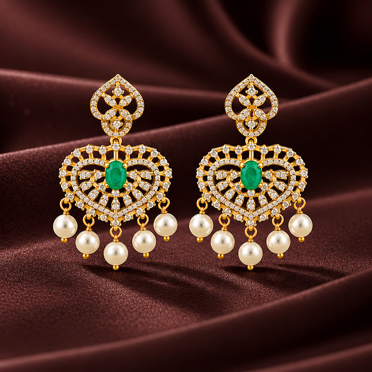 Emerald Heart 925 Sterling Silver Pearl Drop Earring for Women
