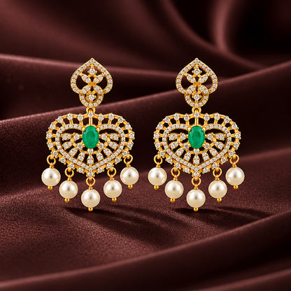 Emerald Heart 925 Sterling Silver Pearl Drop Earring for Women