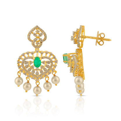 Emerald Heart 925 Sterling Silver Pearl Drop Earring for Women