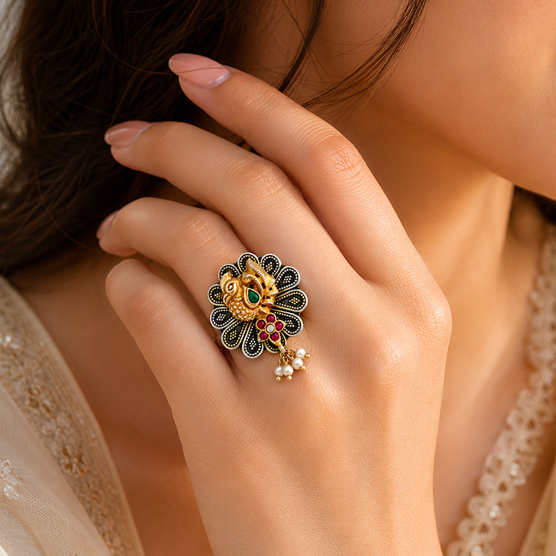 Emerald Peacock Ruby 925 Sterling Silver Fashion Ring Vendi Select