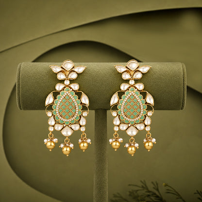 Emerald Pearl Chandelier 925 Sterling Silver Earrings