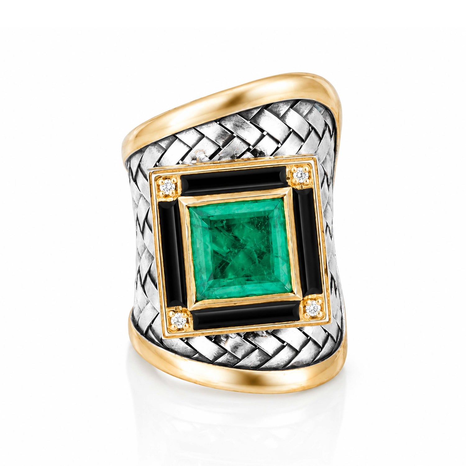 Emerald Shield 925 Sterling Silver Statement Ring