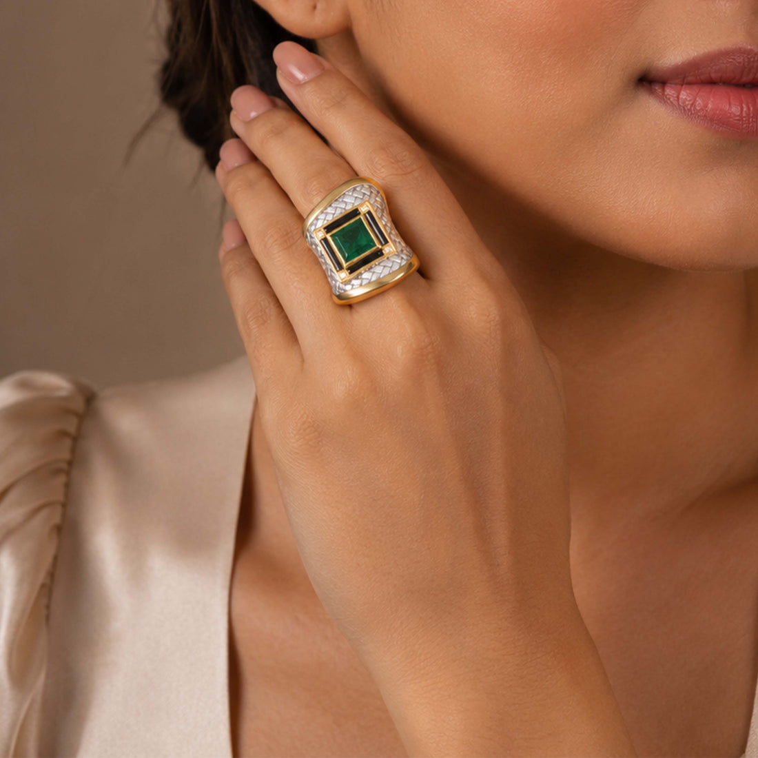 Emerald Shield 925 Sterling Silver Statement Ring