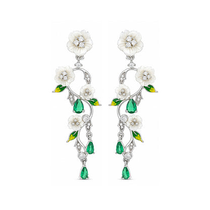 Emerald Blossom 925 Sterling Silver Floral Cascade Earrings