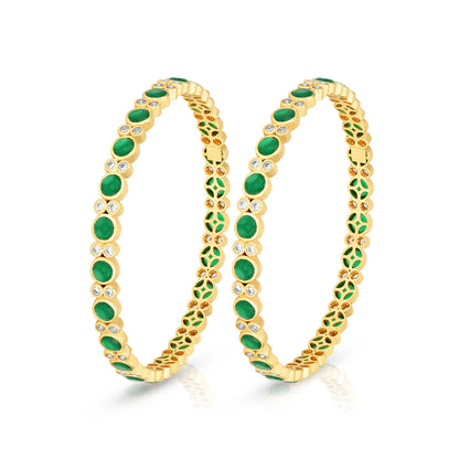Emerald Charm Bezel 925 Sterling Silver Bangle for Women