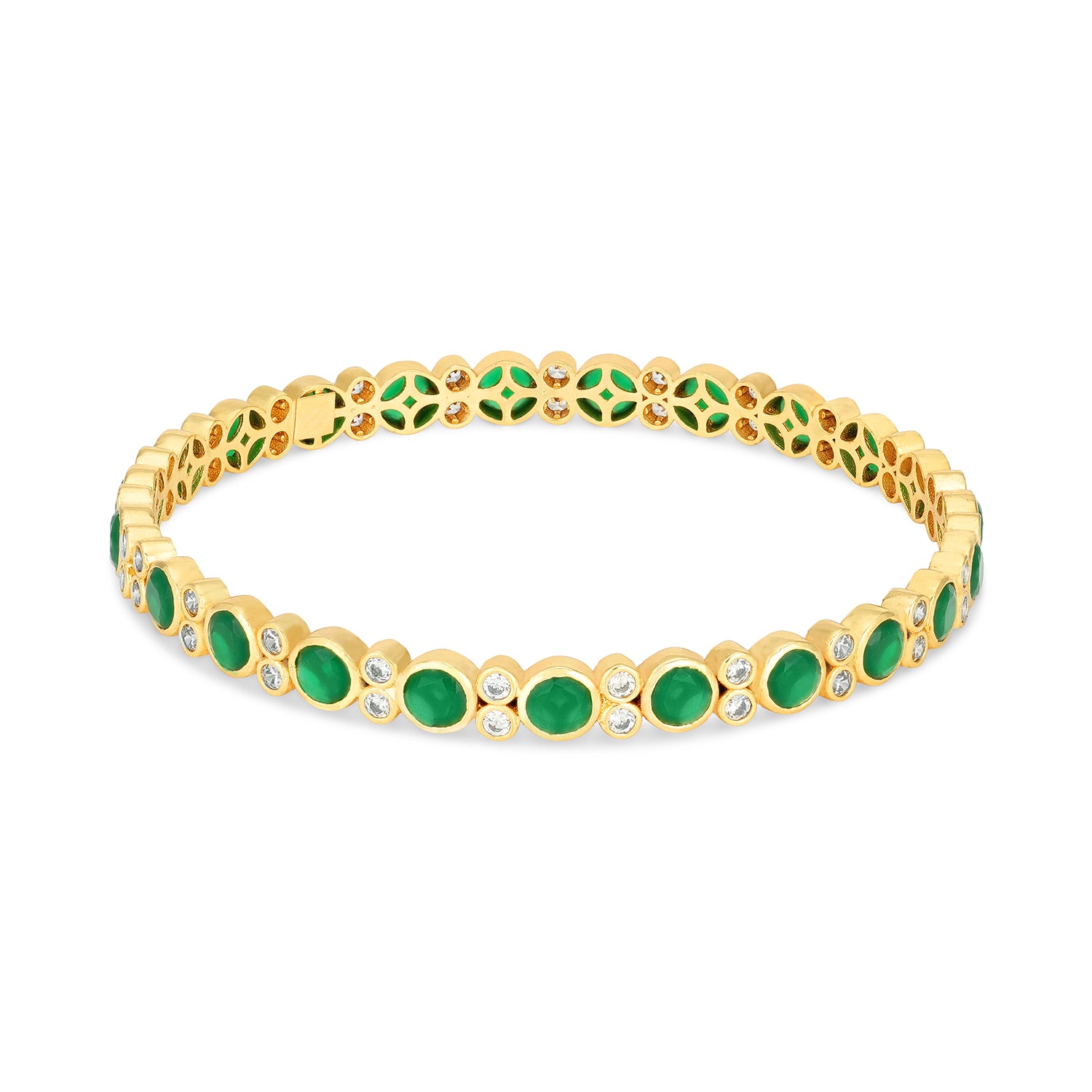 Emerald Charm Bezel 925 Sterling Silver Bangle for Women
