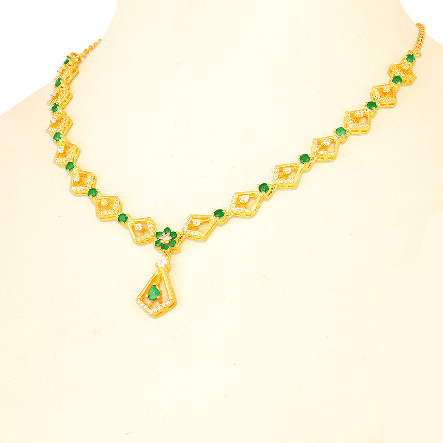 Emerald Geometry Pear Motif 925 Sterling Silver Necklace for Women