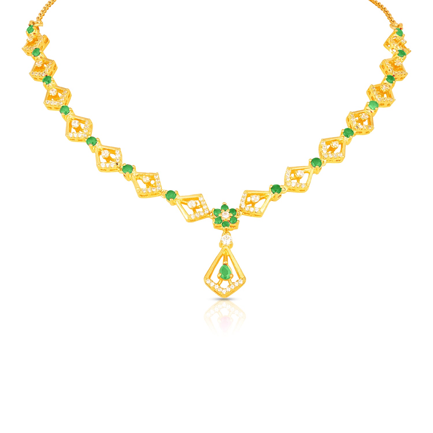 Emerald Geometry Pear Motif 925 Sterling Silver Necklace for Women