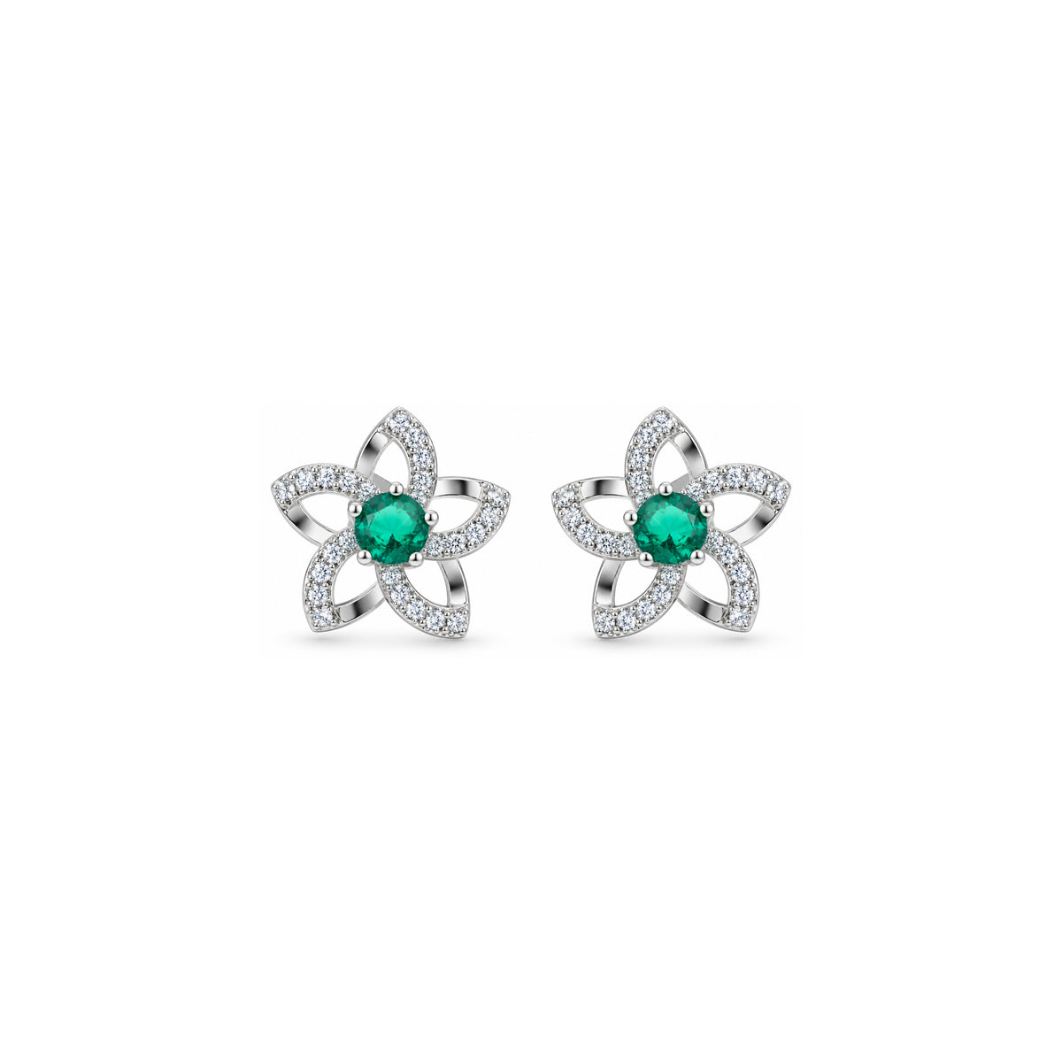 Emerald Green Flower Sterling Silver Earring