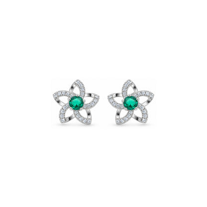 Emerald Green Flower Sterling Silver Earring