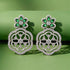 Emerald Green Floral Halo Drop Silver Earring