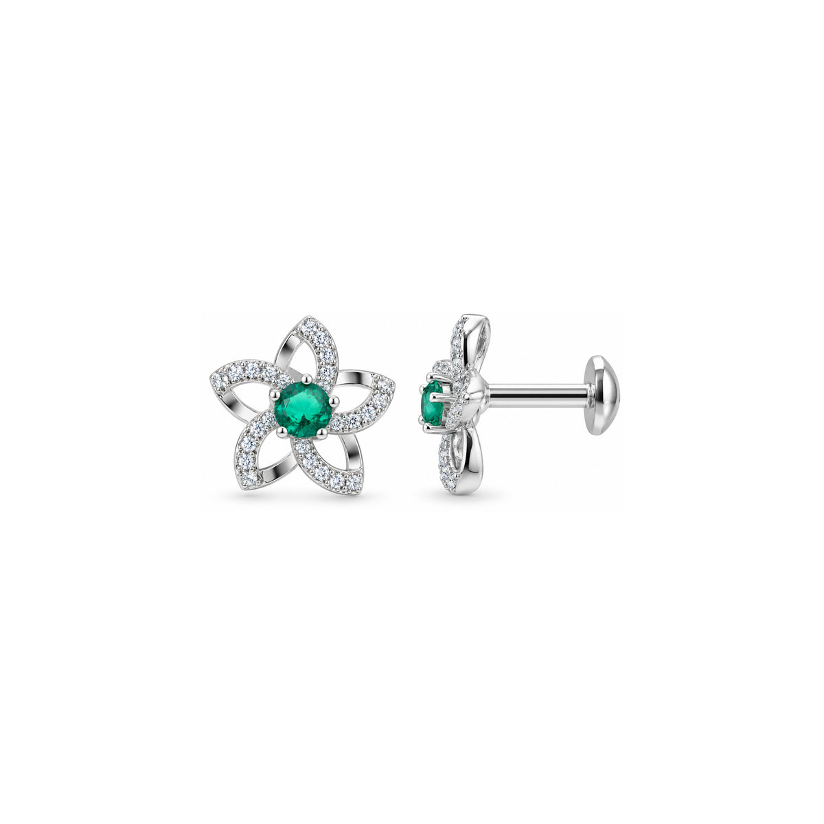 Emerald Green Flower Sterling Silver Earring