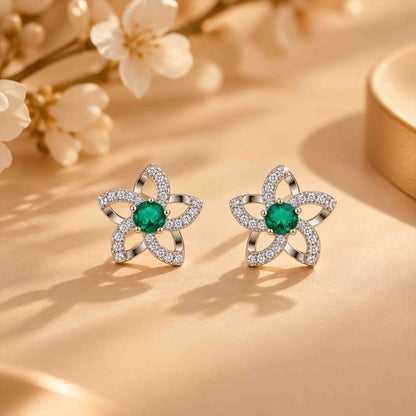 Emerald Green Flower Sterling Silver Earring