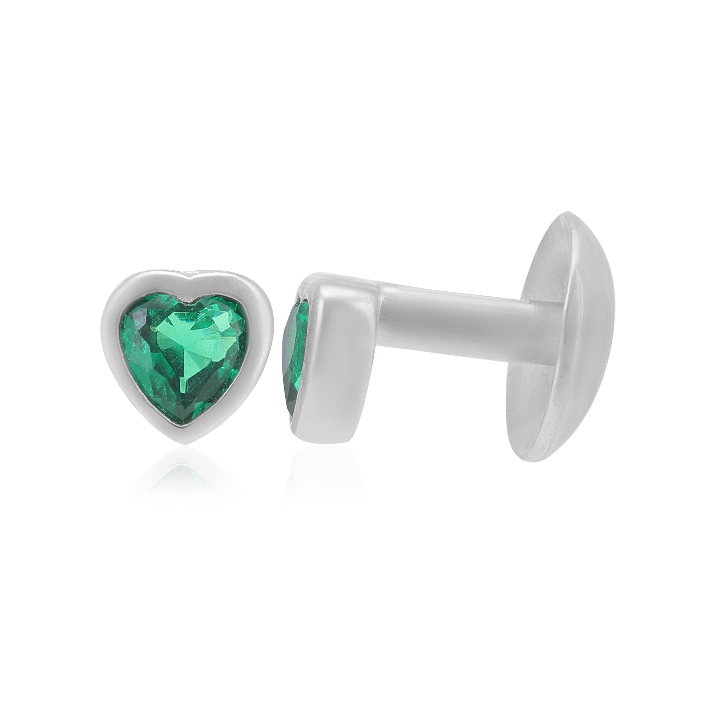 Emerald Green Heart Rhodium Plated 925 Studs