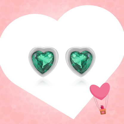 Emerald Green Heart Rhodium Plated 925 Studs