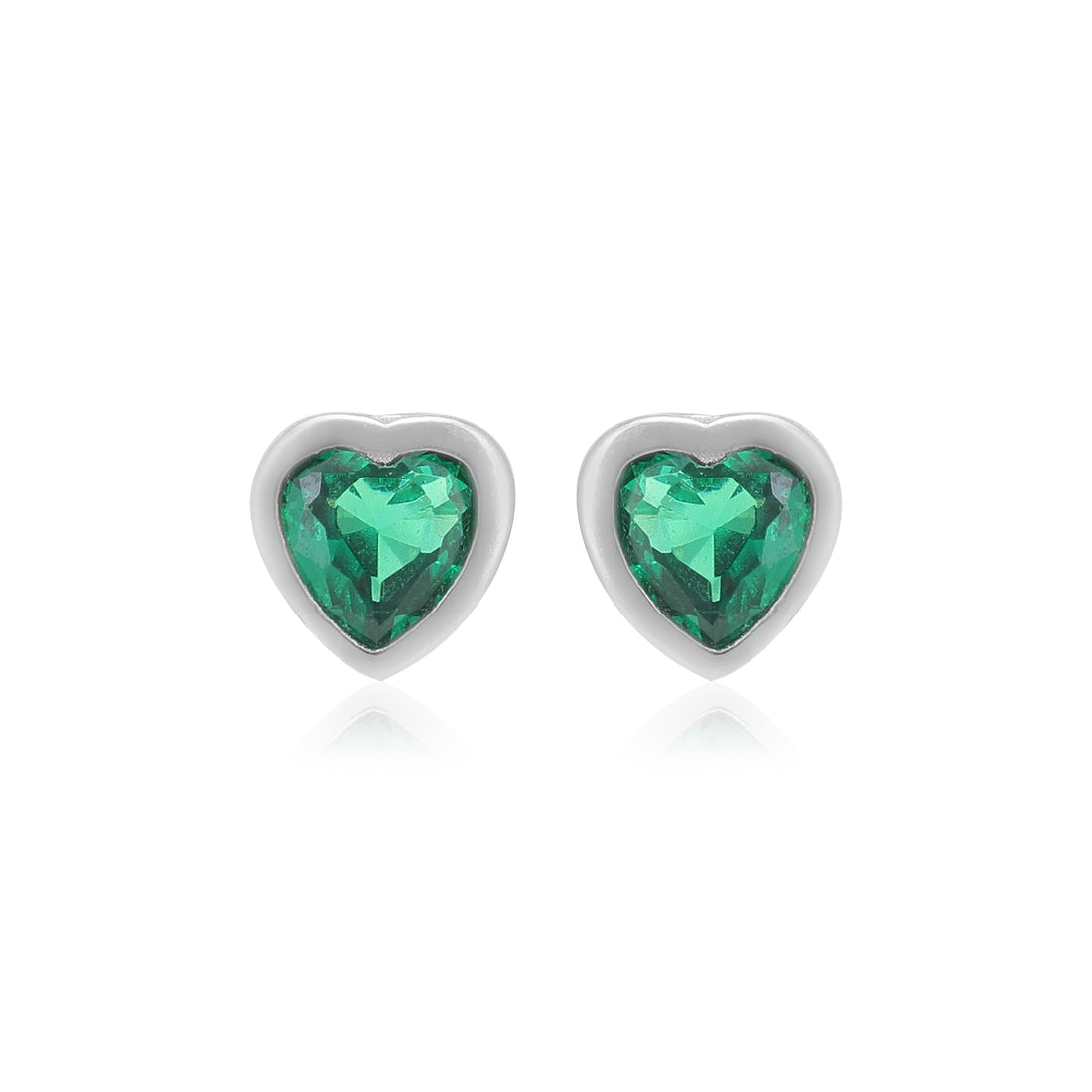 Emerald Green Heart Rhodium Plated Studs