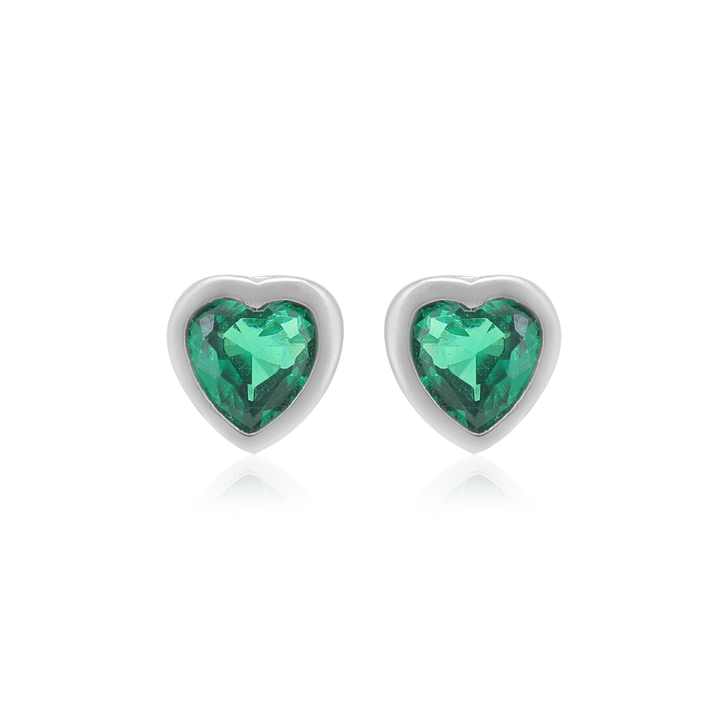 Emerald Green Heart Rhodium Plated Studs