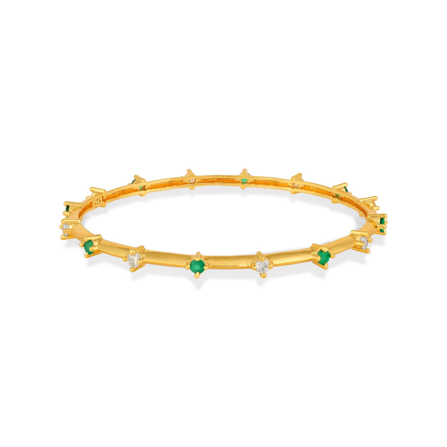 Emerald Ivory Bezel Grace 925 Sterling Silver Bangle for Women