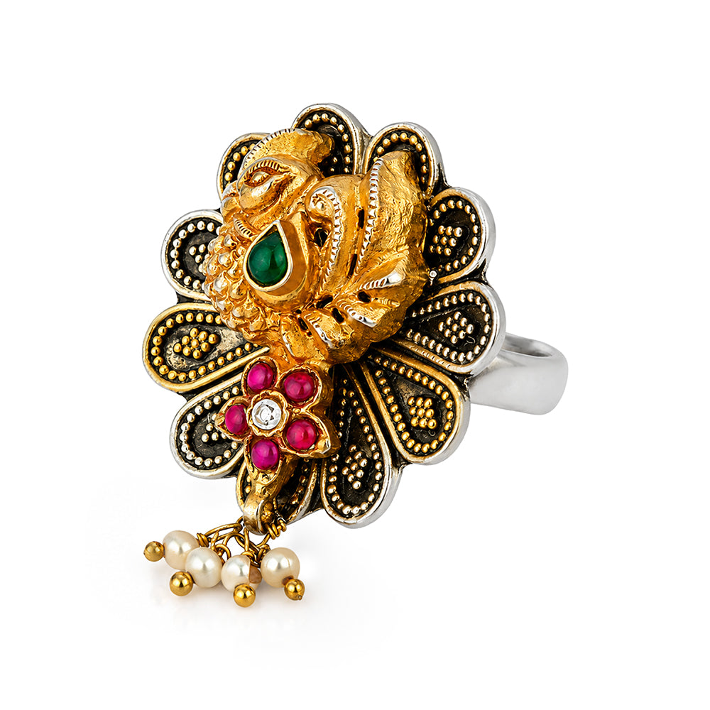 Emerald Peacock Ruby 925 Sterling Silver Fashion Ring Vendi Select