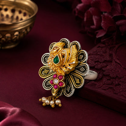 Emerald Peacock Ruby 925 Sterling Silver Fashion Ring Vendi Select