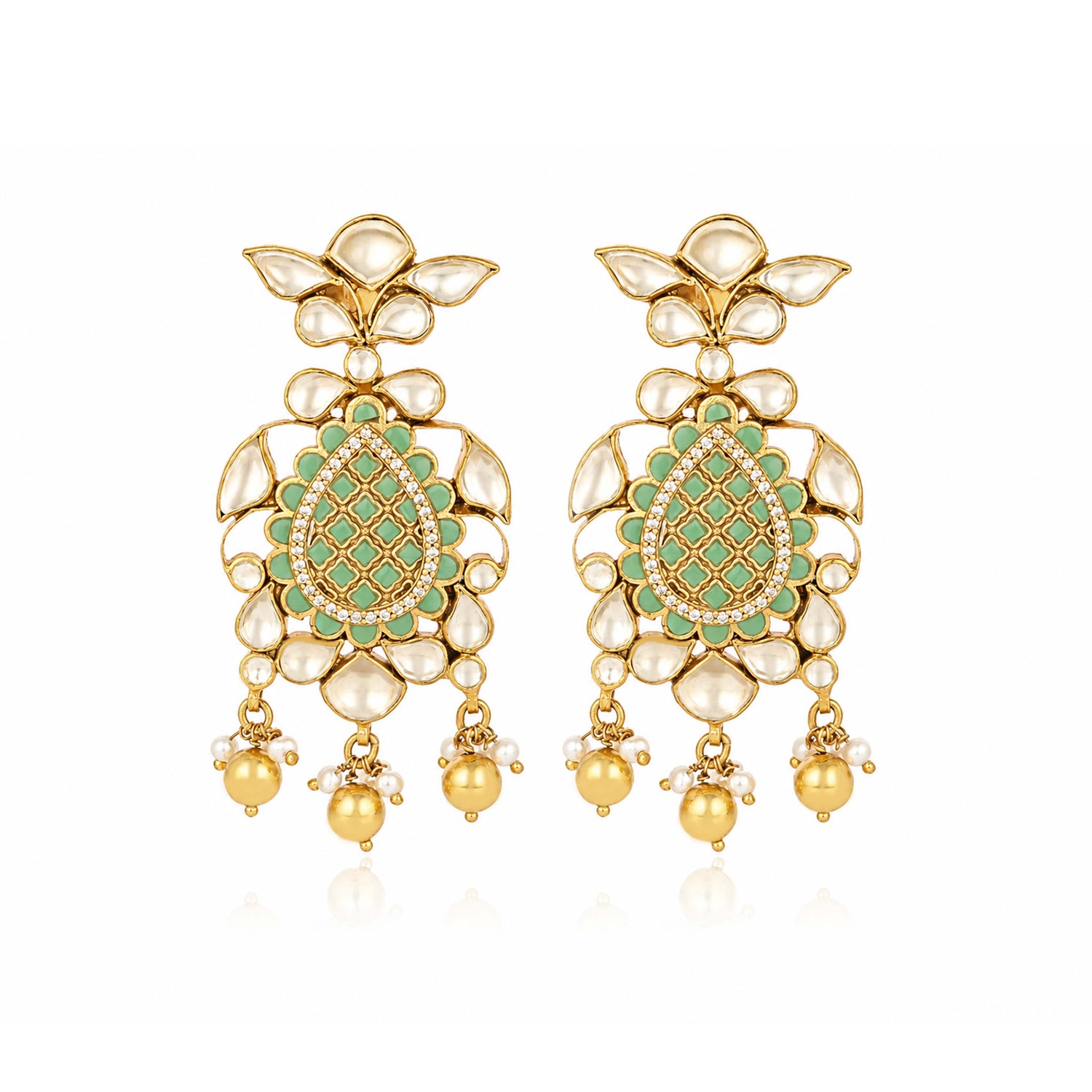 Emerald Pearl Chandelier 925 Sterling Silver Earrings
