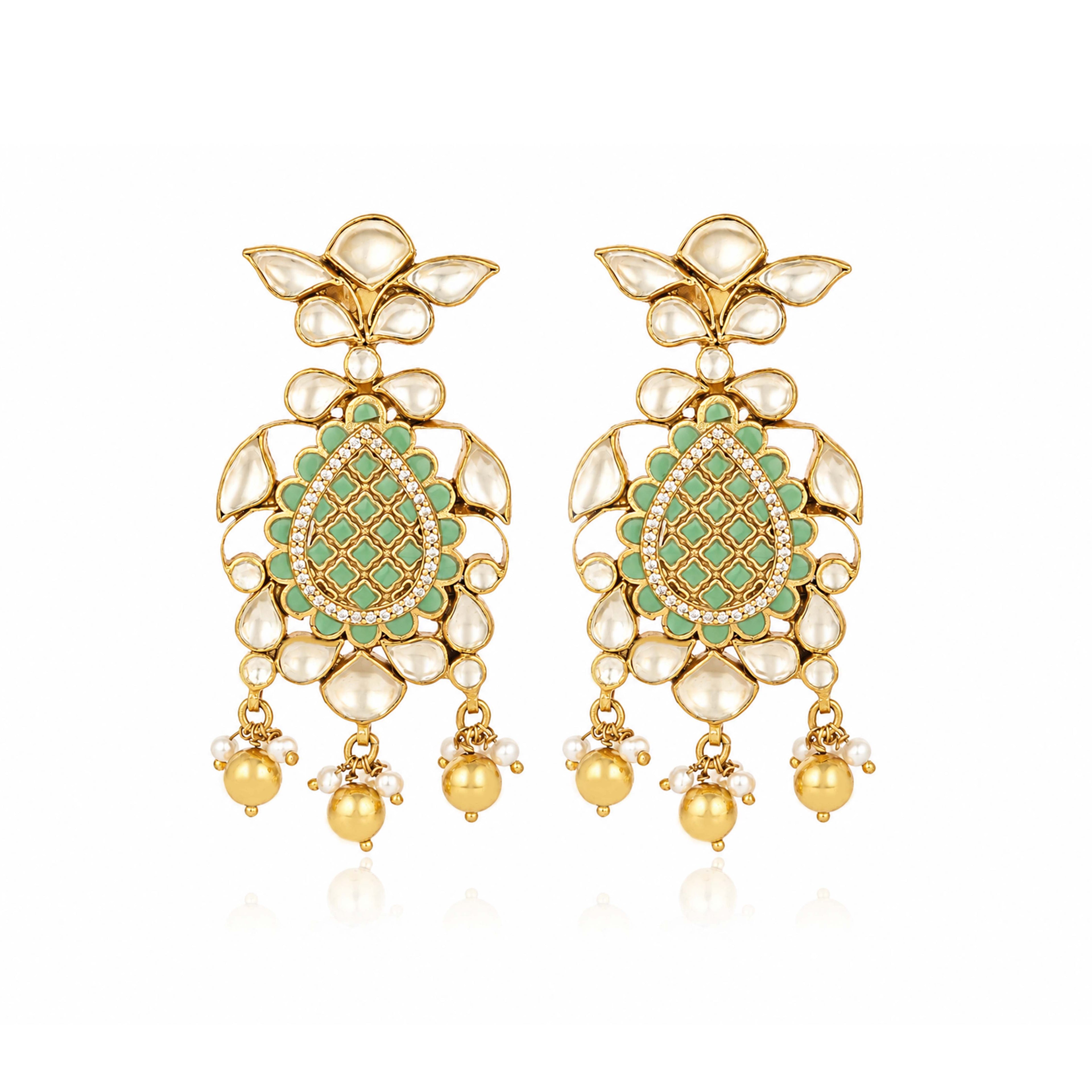 Emerald Pearl Chandelier 925 Sterling Silver Earrings